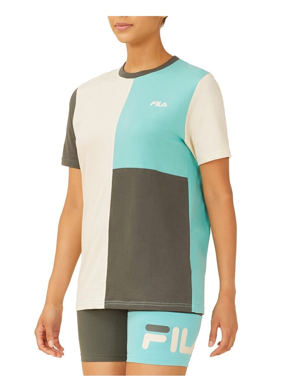Fila Womens Noor Cotton Colorblocked Boyfriend T-Shirt Size XS